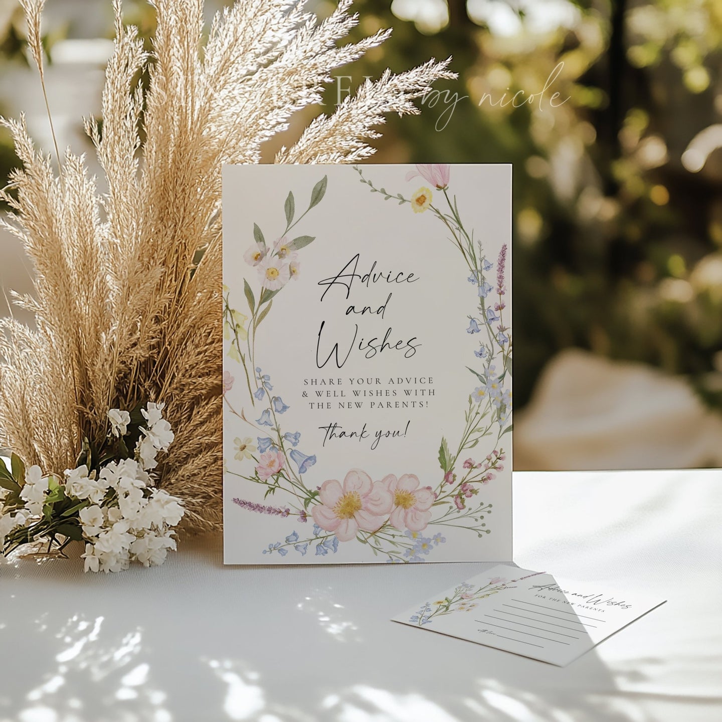 Wildflower Baby Shower Advice and Wishes Sign and Cards - SincerelyByNicole